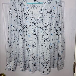 Ann Taylor Factory Floral Blouse - Light Blue and Black